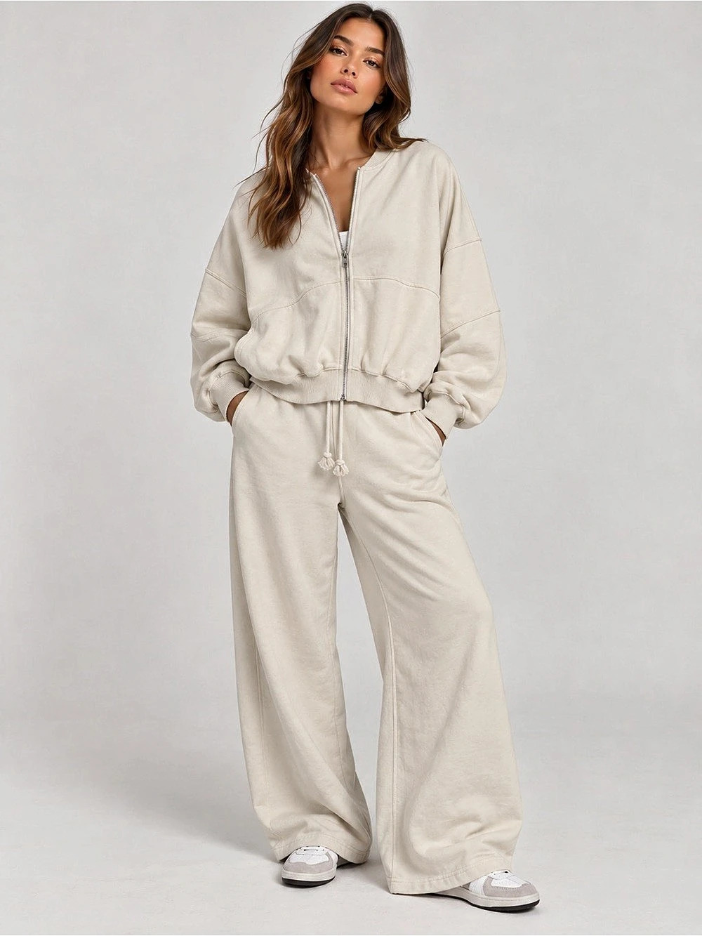 Zara Two-Piece Zip Up & Wide Leg Pants Set